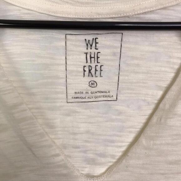 We The Free People Top Womens M Burnout V Neck Short Sleeve Cream Loose Fit - Picture 6 of 8